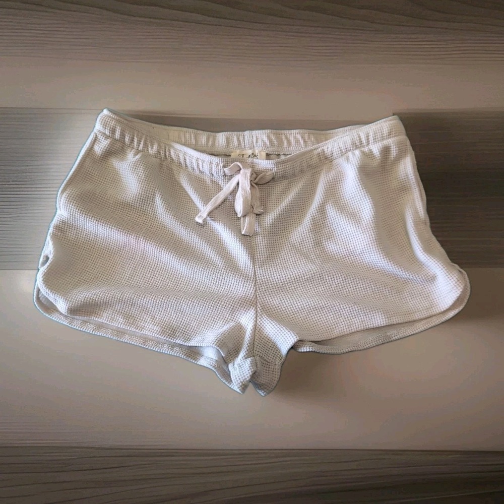 Bird Fashion Womens Waffle Knit Drawstring Shorts Pockets Beige L PFGS8673 NWT